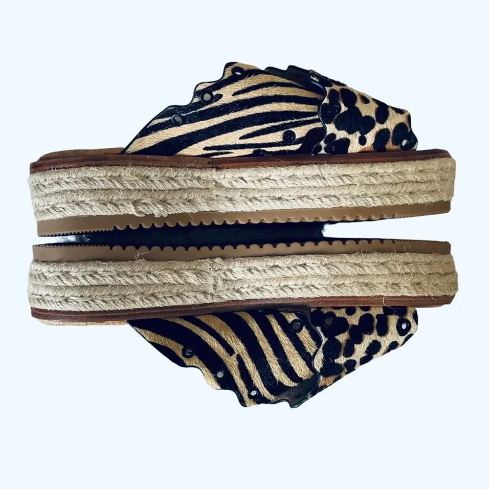 Antonio Melani | 6 Calf Hair Leopard Animal Print Slip On Shoes chunky